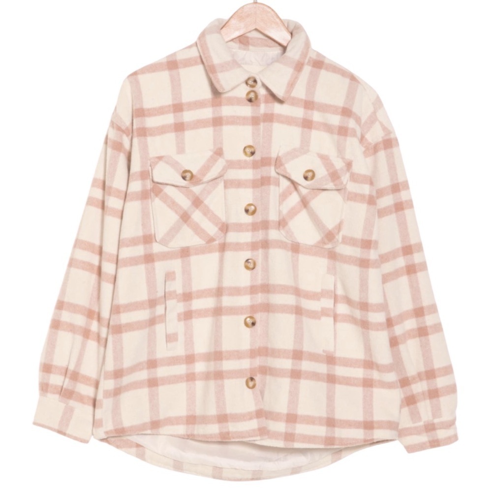 Thread & Supply Women's Plaid Button-Up Light Pink White Shirt Jacket Sz XS - Picture 5 of 14